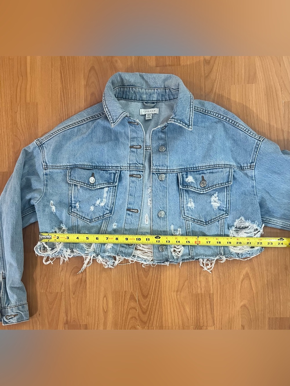 Topshop Light Blue Distressed Cropped Denim Jacket - Picture 6 of 7